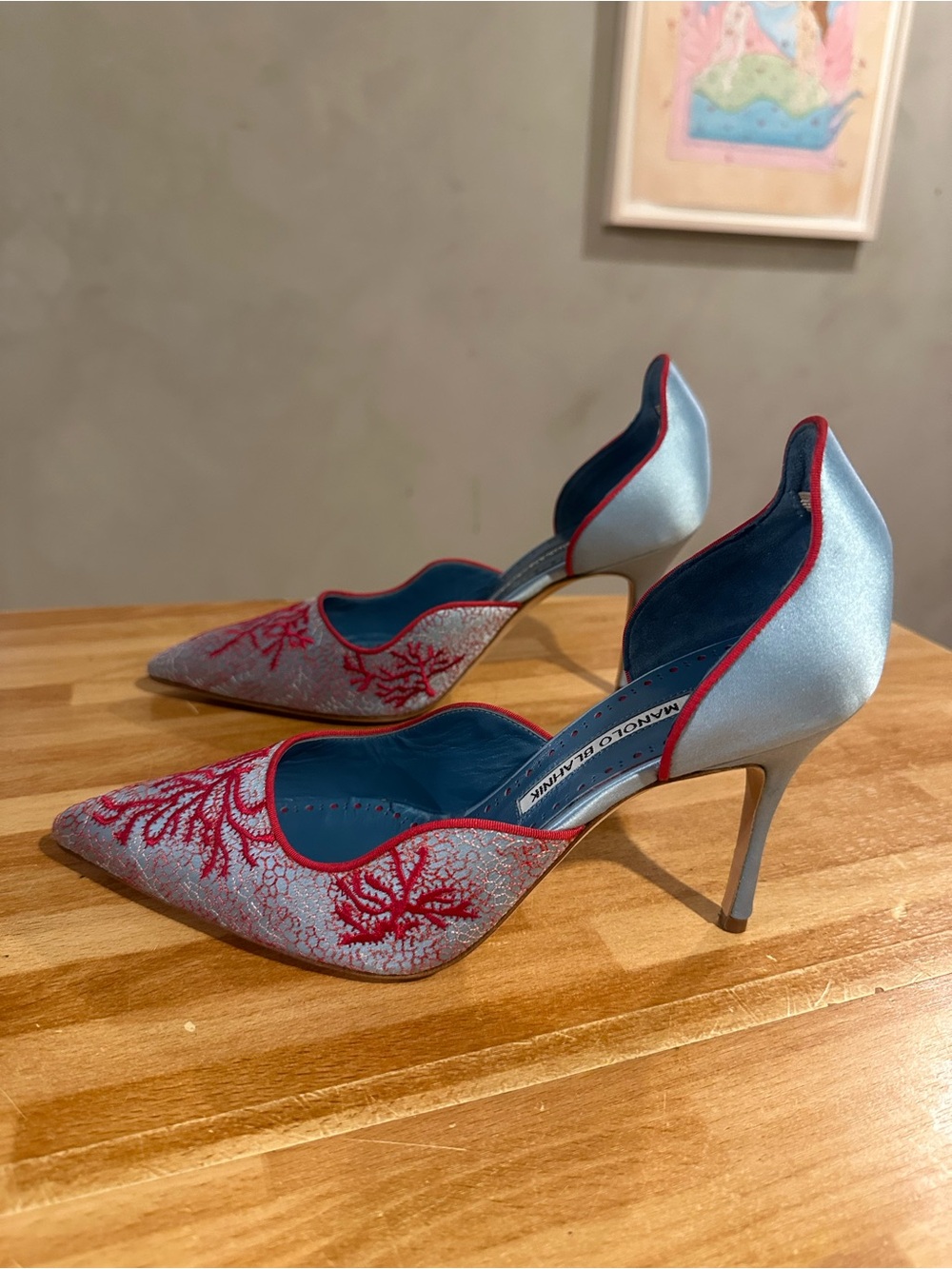 Manolo Blahnik Embroidered Pointed D'Orsay Heels
